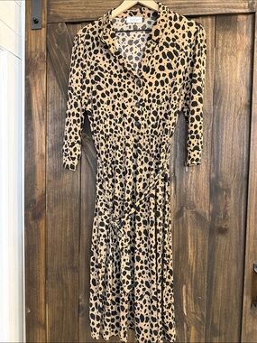 Leopard Print Shirt Dress in Tan and Black